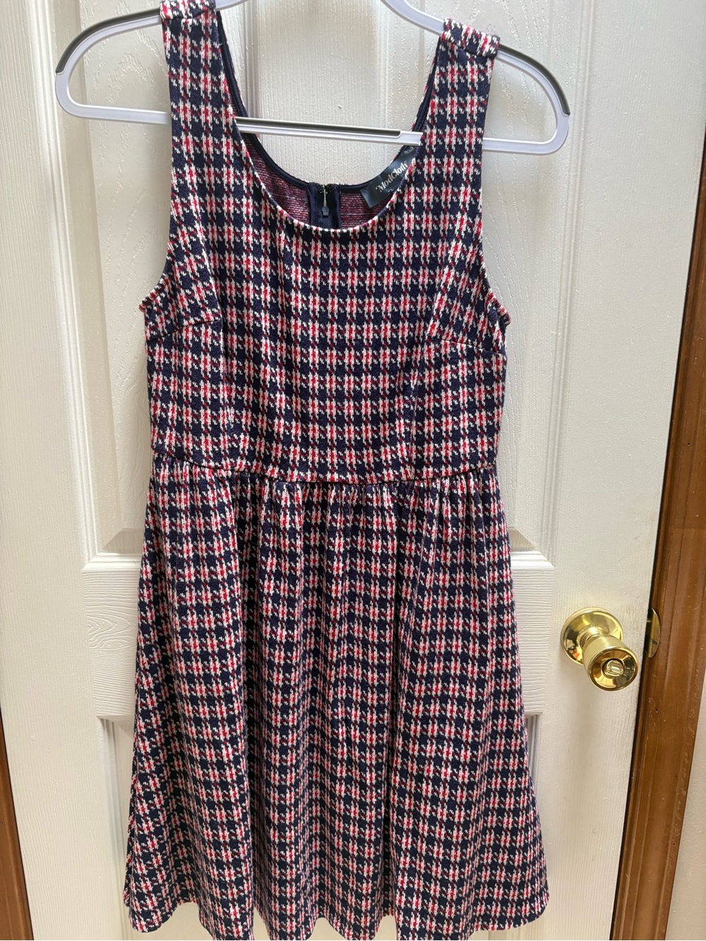 Modcloth Pink and Navy Checked Sleeveless Dress